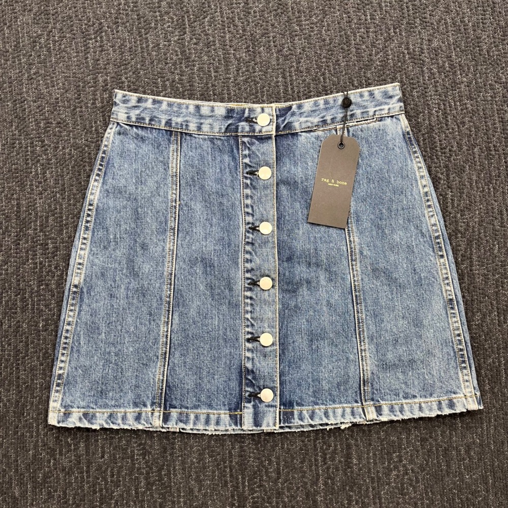 Rag & Bone Rosie Button Front Denim Mini Skirt Dana Wash Size 28 NEW